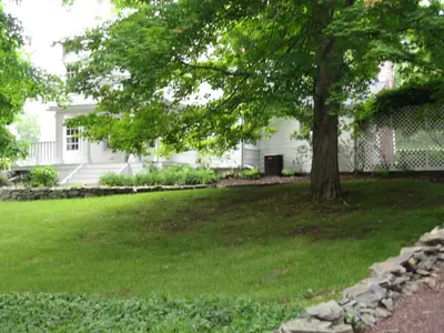a white house with a tree in the yard at B&B on seven acres with private bed & bath in Clinton Corners