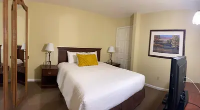 a bedroom with a bed and a television in it at The Central Downtown Inn Suites in Pittsfield
