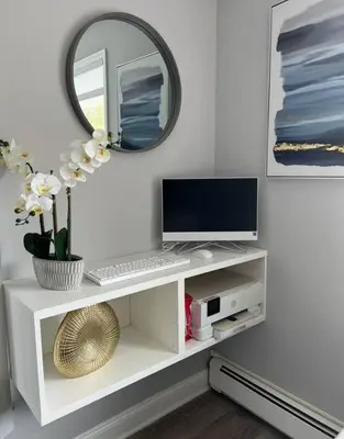 a white desk with a computer and a mirror at Sleek 1 Bedroom Apartment Plus Balcony 30 Mins to NYC in New Rochelle