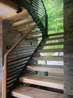 a staircase in a house with a window at WoodHunterHome in Platte Clove