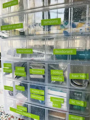 a display case in a store filled with plastic containers at 1890 CapeCod farmhouse:Charming, Private, Spacious in Saugerties