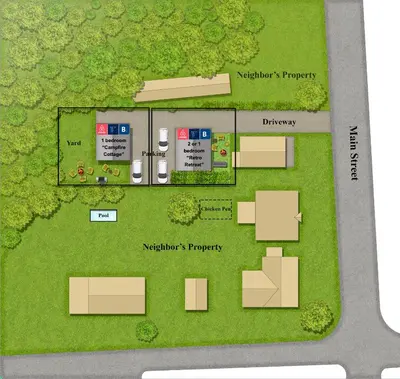a floor plan of a building at Campfire Cottage Fireplace, fire pit & no chores! in Kingston