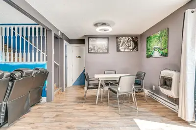 a dining room with a table and chairs at A Time to Remember Home in Tobyhanna with Pool! in Tobyhanna