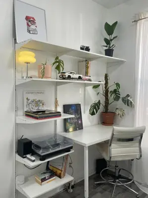 a room with a desk and a chair and a computer at Cozy Private studio in Bushwick in Brooklyn