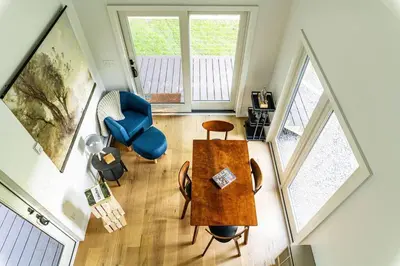 an overhead view of a living room with a table and chairs at Lil' Rita in Bloomville
