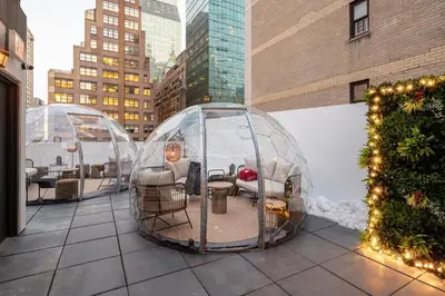 a iguana house on a rooftop with christmas lights at Little Charlie Hotel in New York