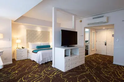 a bedroom with a bed and a flat screen tv at The Roslyn, Tapestry Collection by Hilton in Roslyn