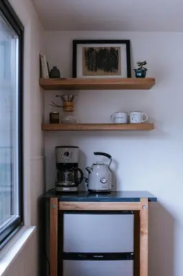 a kitchen with a counter with a tea kettle on it at The Leeway in Mount Tremper