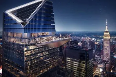 a tall skyscraper with a view of the city at SWJ 2nd - Times SQ, Brooklyn Bridge, LGA in 15 min in New York
