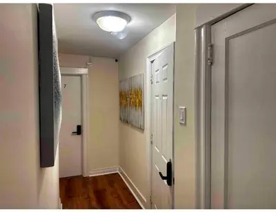 a hallway with a door and a painting on the wall at 0-A Diamond in Yonkers, NY in Yonkers