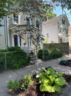 a house with a tree in the front yard at Historic peaceful apartment in New Haven