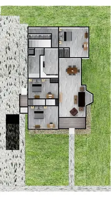 a floor plan of a house in the grass at 3rd Base Apt 1 All Star Baseball Rentals in Oneonta