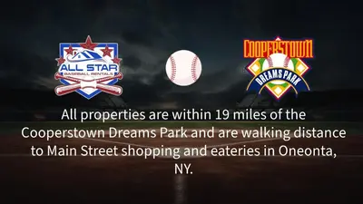 a group of signs with baseball and softball at Double Play Apt 1 All Star Baseball Rentals in Oneonta
