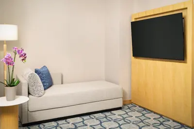 a living room with a couch and a flat screen tv at Millennium Premier Hotel New York Times Square in New York