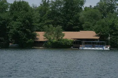 a house in the middle of a lake at Cabin A-frame - Beautiful Cabin in Laurel Island in East Hampton