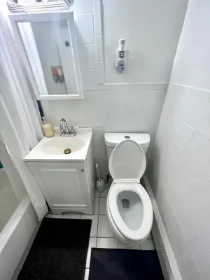 a small bathroom with a toilet and a sink at 4-A Diamond in Yonkers in Yonkers