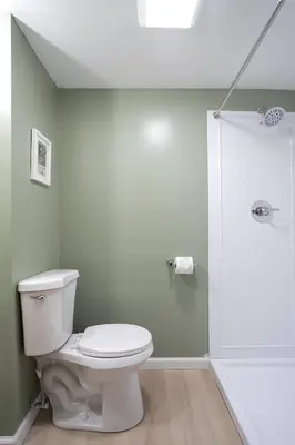 a bathroom with a toilet and a shower at Berkshire Vacation Rentals: Great Barrington Walkable To Lake And Town in Great Barrington