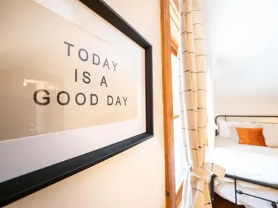 a picture of a sign that reads today is a good day at Berkshire Vacation Rentals: Private Cabin On Over 12 Acres Of Woods in Becket