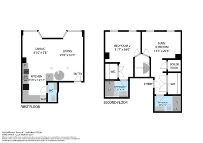 a floor plan of a house at 10Min to NYC - 2BR/2.5Bath-3Beds-Free Parking-No Chores in Hoboken