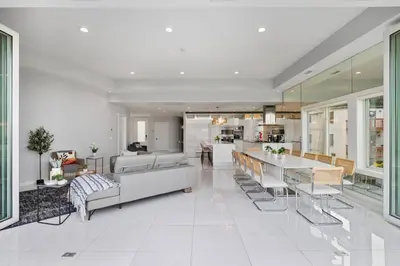 a large living room with a couch and a table at Piermont Waterfront Villa! in Piermont