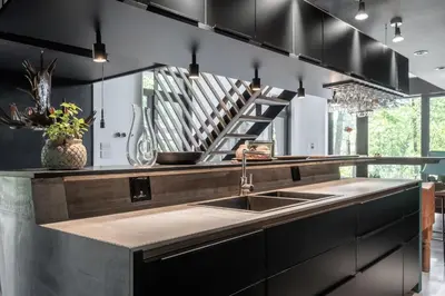 a kitchen with a sink and a staircase at WOODSTOCK HISTORIC ARTIST ESTATE - THE MUSEUM HOUSE in Woodstock
