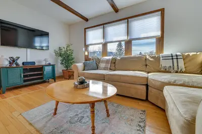 a living room with a couch and a coffee table at Vacation Rental Home about 2 Mi to Windham Mountain! in Windham