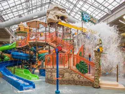 a water park with a large water slide at Lakefront, Hot Tub, Heated Pool, Beach, Free Boats in Bushkill