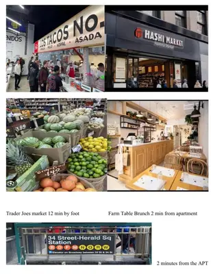 a collage of photos of a market with fruits and vegetables at Nest Family Aparthotel - No Window in New York