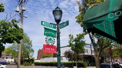 a street light with street signs on it at Spacious Getaway by Wooster Square! in New Haven