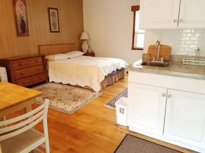 a kitchen with a bed and a sink in a room at Black Bear Lodge in Prattsville