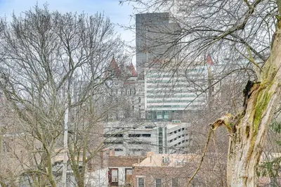 a view of a city with tall buildings and trees at Downtown Albany Vacation Rental - Chic and Walkable! in Albany