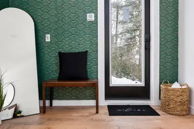 a room with a door and a table and a window at Hudson Valley and The Berkshires Cottage in Hillsdale
