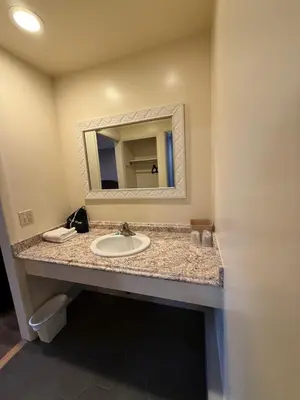 a bathroom with a sink and a mirror at Heidi's Inn in Brewster
