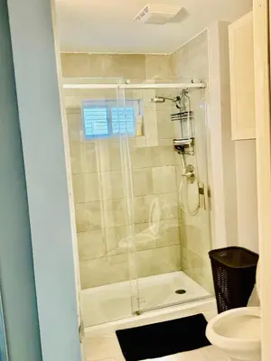 a bathroom with a shower and a toilet at fearlessrose vacation Rental 198 in Springfield