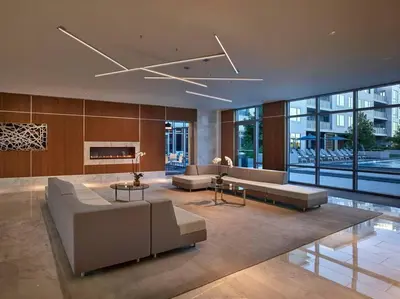 a large living room with couches and a fireplace at AVE Florham Park - Furnished Apartment, Florham Park NJ in Florham Park