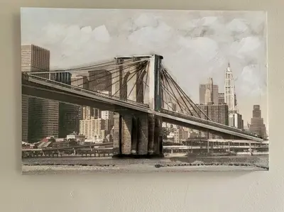 a black and white picture of a bridge in a city at 3 Bedroom Duplex w Large Backyard in Brooklyn