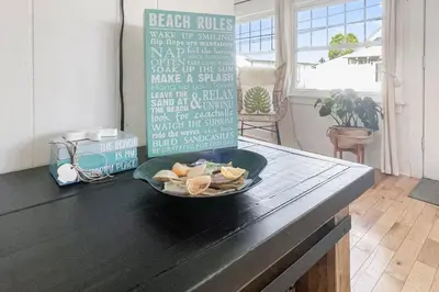 a bowl of food on a counter in a kitchen at Beachside in Branford in Stamford