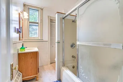 a bathroom with a shower and a sink at Family Home with Yard and Fire Pit in Middleburgh! in Middleburgh