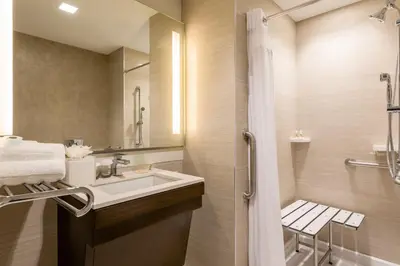 a bathroom with a sink and a shower at Holiday Inn Brooklyn Downtown by IHG in Brooklyn