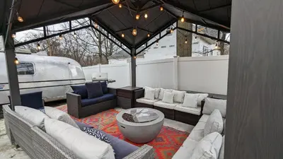 a gazebo with couches and a table and chairs at Sunny & Spacious 2BD 1BA WFH Apt-Huge Yard & Patio in Fairfield