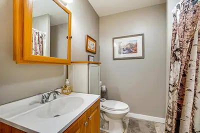 a bathroom with a sink and a toilet at Wilmington Retreat Near Trails, Skiing and Festivals in Wilmington