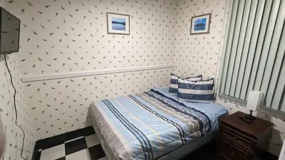 a bedroom with a bed and a wall with stars at Adirondack Spirit in Gloversville