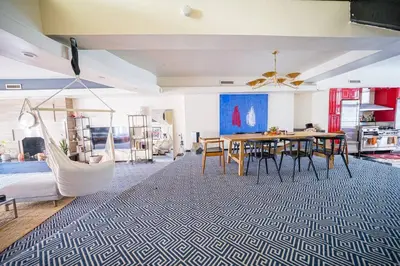 a living room with a hammock and a bedroom at Private Gramercy TownHouse 3BR 3BA with Terrace in New York