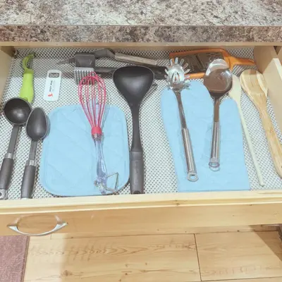 a drawer with spoons and utensils in it at Quiet Cozy Stay Spacious Home Near Beach & Shops in Hamden