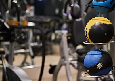a basketball on a stand in a gym at Hudson Yards Hotel in New York
