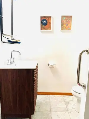 a bathroom with a sink and a toilet at Catskills, The Bohemian Dream in Shandaken