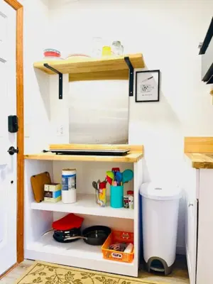 a shelf in a kitchen with food items on it at Alpine Four Season Lodge, Belleayre NY, Sleeps 22, in Shandaken