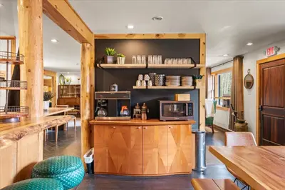 a kitchen with a counter with a microwave at Green Acres Retreat in Hancock