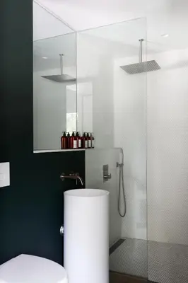 a bathroom with a glass shower and a toilet at Coldbrook Bed and Breakfast in Bearsville