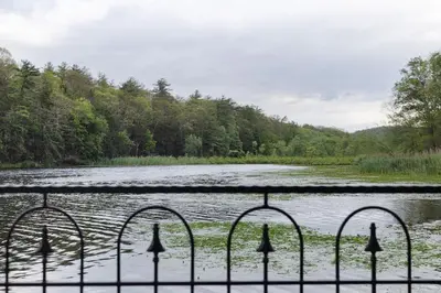 a view of a body of water with trees at Private 37 Acre Lake Estate On 164 Acres - 11 Br in Highland